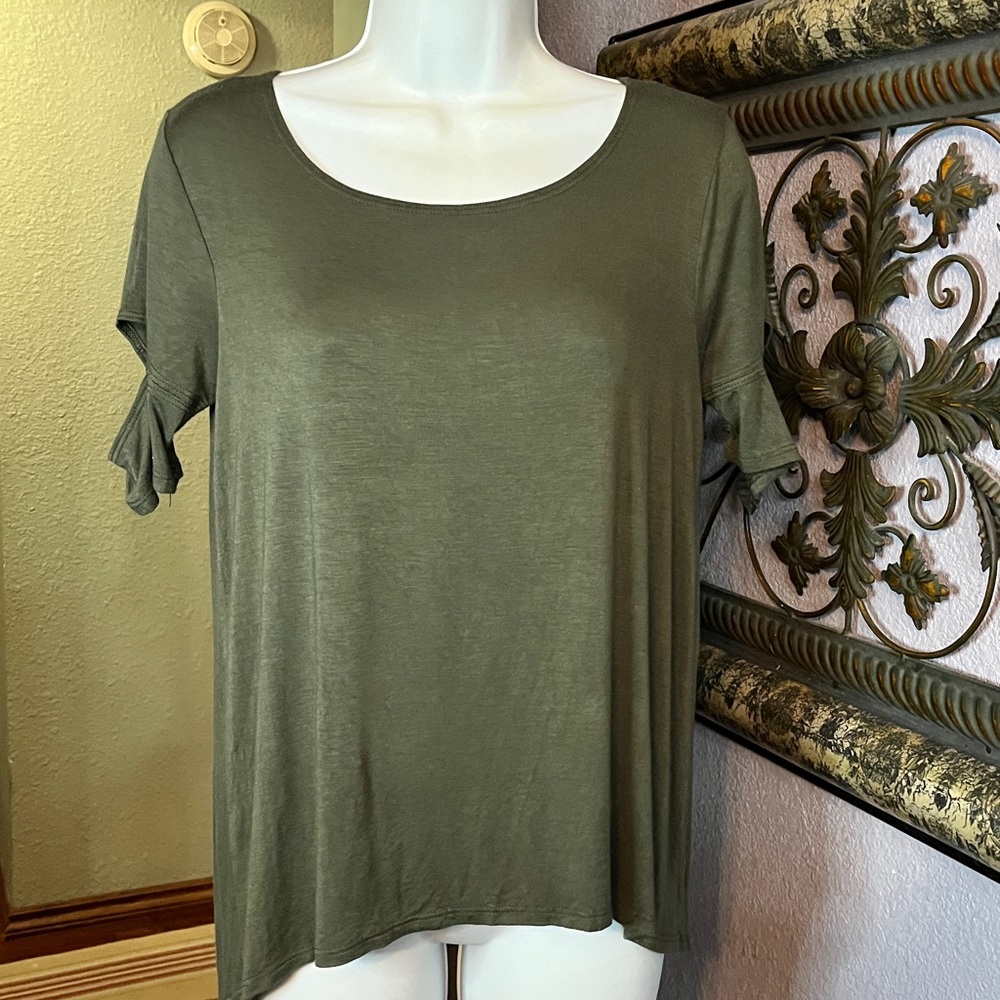 Wet Seal Open Short Sleeve Olive Knit Top Sz S💚